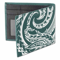 Green - KM24 - Tribal shark tattoo bifold wallet - Art: "Mano" by Kuaika Quenga - NĀ KOA