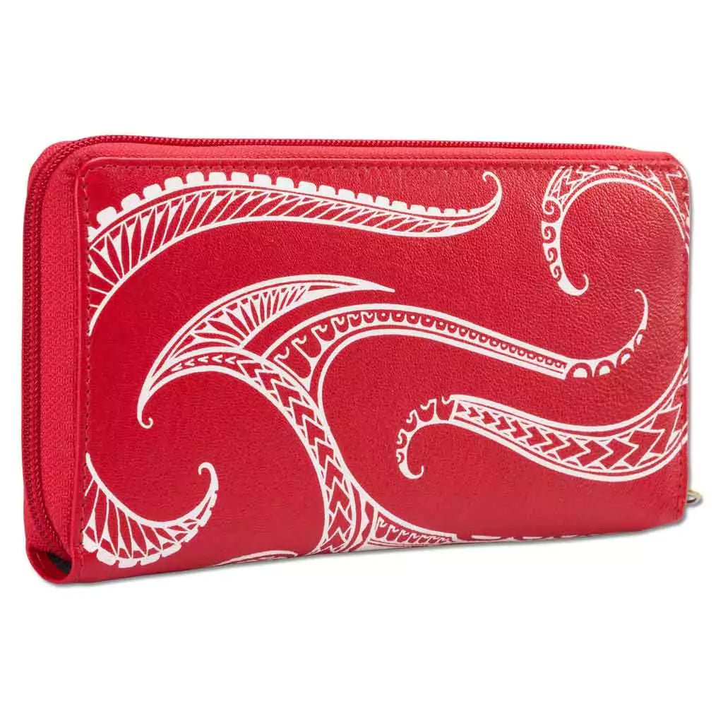 Leather Zip Wallet with Hawaiian Tattoo Art by Kuaika Quenga | NĀ KOA