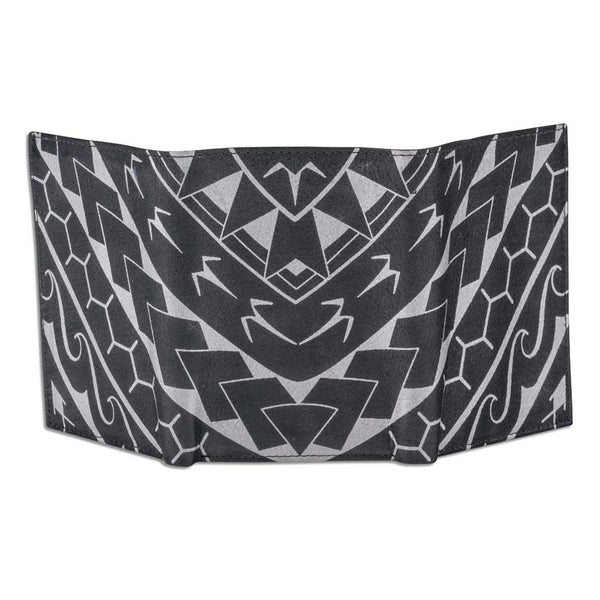 BlackWithSilverRFID - Polynesian tattoo trifold wallet - Art: "Manu" by Eugene Ta'ase - NĀ KOA