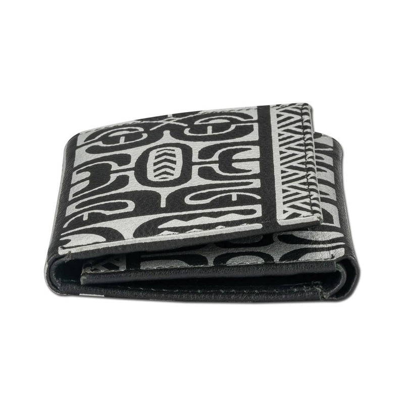 BlackWithSilver - Trifold Wallet - French Polynesian tattoo trifold wallet - Art: