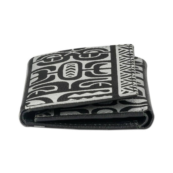 BlackWithSilver - Trifold Wallet - French Polynesian tattoo trifold wallet - Art: "Te Atua" by Sulu'ape Pili Mo'o - NĀ KOA