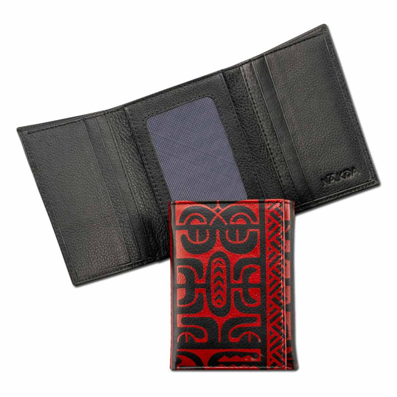 BlackWithRedRFID - Trifold Wallet - French Polynesian tattoo trifold wallet - Art: