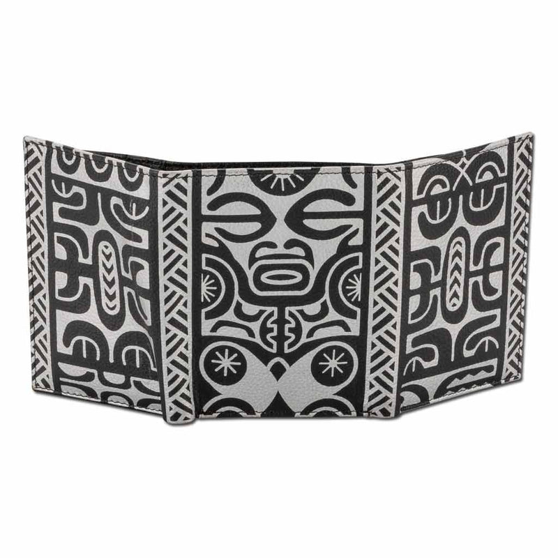 BlackWithSilver - Trifold Wallet - French Polynesian tattoo trifold wallet - Art: