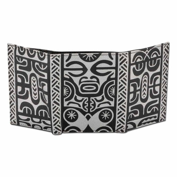 BlackWithSilver - Trifold Wallet - French Polynesian tattoo trifold wallet - Art: "Te Atua" by Sulu'ape Pili Mo'o - NĀ KOA