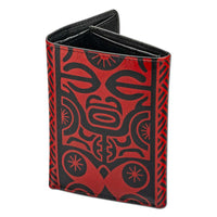 BlackWithRedRFID - Trifold Wallet - French Polynesian tattoo trifold wallet - Art: "Te Atua" by Sulu'ape Pili Mo'o - NĀ KOA