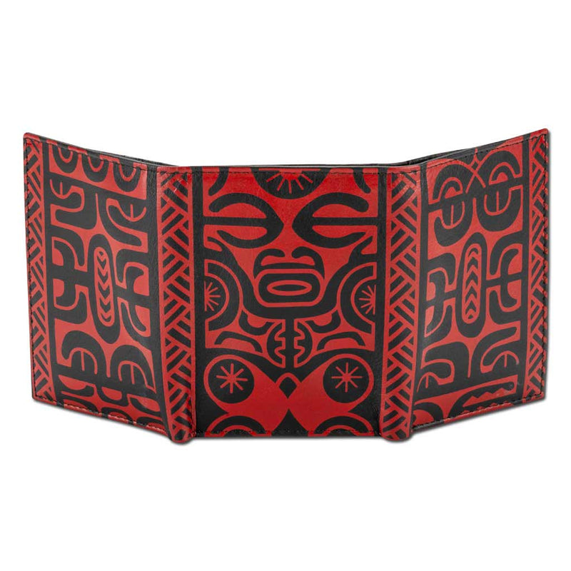 BlackWithRedRFID - Trifold Wallet - French Polynesian tattoo trifold wallet - Art: