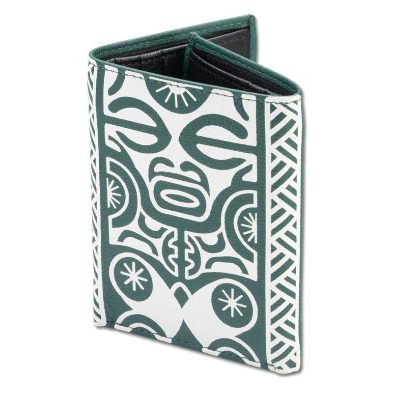 Green Trifold Wallet - SALE French Polynesian tattoo trifold wallet - Art: