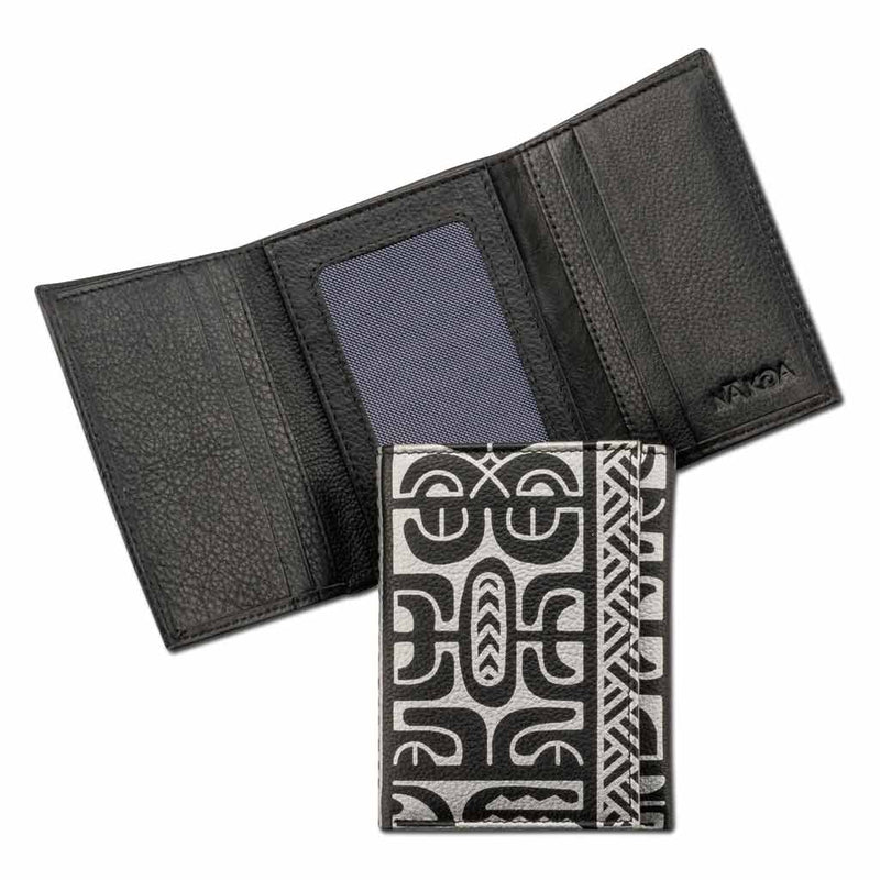 BlackWithSilver - Trifold Wallet - French Polynesian tattoo trifold wallet - Art: