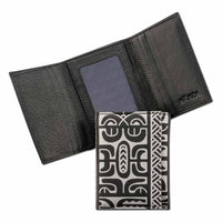 BlackWithSilver - Trifold Wallet - French Polynesian tattoo trifold wallet - Art: "Te Atua" by Sulu'ape Pili Mo'o - NĀ KOA