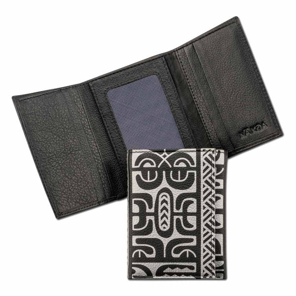 BlackWithSilver - Trifold Wallet - French Polynesian tattoo trifold wallet - Art: "Te Atua" by Sulu'ape Pili Mo'o - NĀ KOA