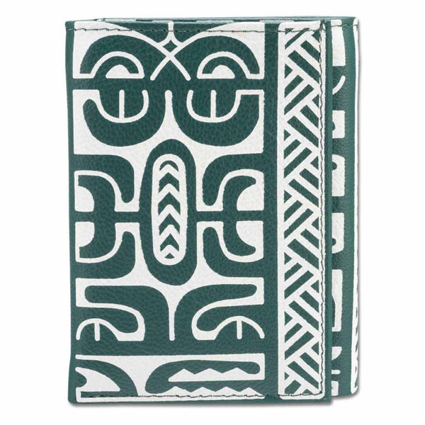 Green Trifold Wallet - SALE French Polynesian tattoo trifold wallet - Art: "Te Atua" by Sulu'ape Pili Mo'o - NĀ KOA