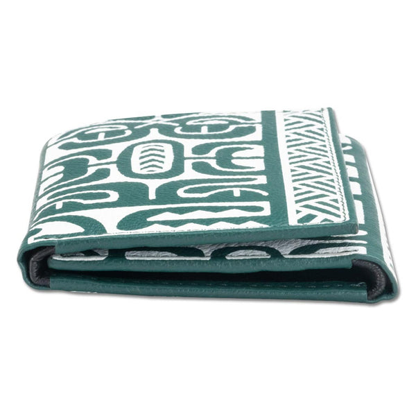 Green Trifold Wallet - SALE French Polynesian tattoo trifold wallet - Art: "Te Atua" by Sulu'ape Pili Mo'o - NĀ KOA