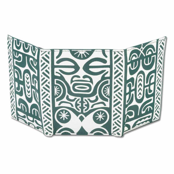 Green Trifold Wallet - SALE French Polynesian tattoo trifold wallet - Art: "Te Atua" by Sulu'ape Pili Mo'o - NĀ KOA