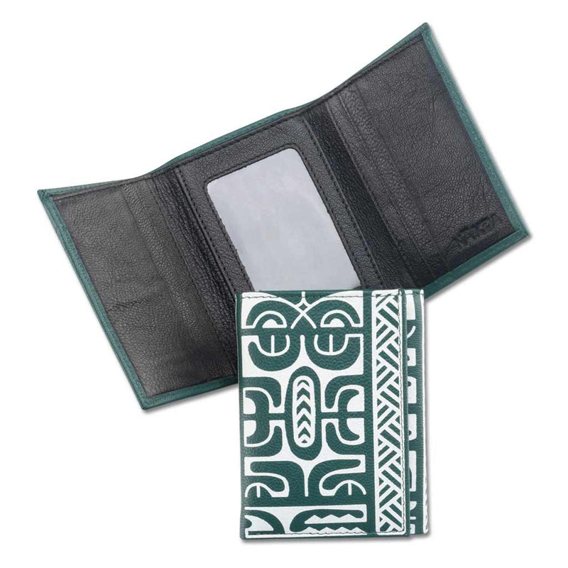 Green Trifold Wallet - SALE French Polynesian tattoo trifold wallet - Art: