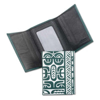 Green Trifold Wallet - SALE French Polynesian tattoo trifold wallet - Art: "Te Atua" by Sulu'ape Pili Mo'o - NĀ KOA