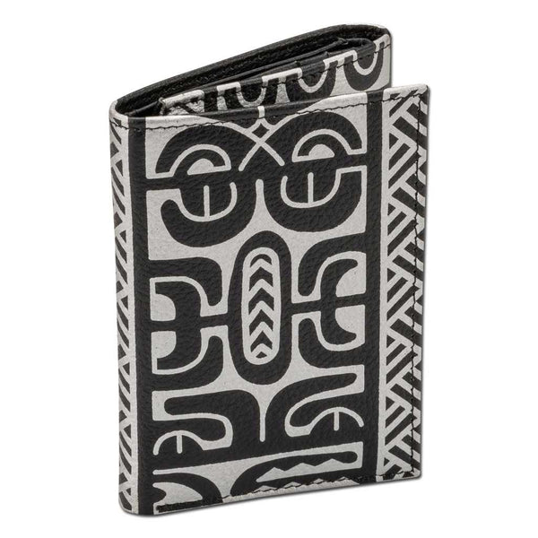 BlackWithSilver - Trifold Wallet - French Polynesian tattoo trifold wallet - Art: "Te Atua" by Sulu'ape Pili Mo'o - NĀ KOA