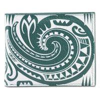 Green - Samoan fish hook tattoo bifold wallet - Art: "Makau" by Sulu'ape Si'i Liufau - NĀ KOA
