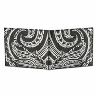 BlackwithSilverRFID - KM24 - Tribal shark tattoo bifold wallet - Art: "Mano" by Kuaika Quenga - NĀ KOA
