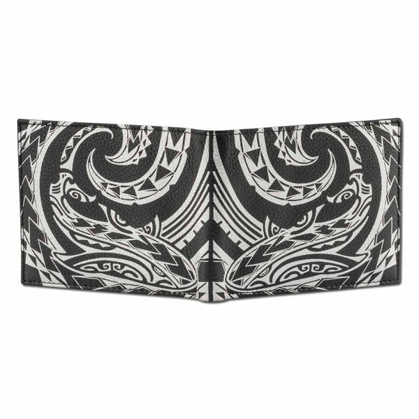 BlackwithSilverRFID - KM24 - Tribal shark tattoo bifold wallet - Art: "Mano" by Kuaika Quenga - NĀ KOA