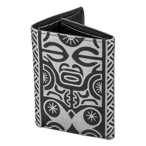 BlackWithSilver - Trifold Wallet - French Polynesian tattoo trifold wallet - Art: "Te Atua" by Sulu'ape Pili Mo'o - NĀ KOA