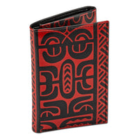 BlackWithRedRFID - Trifold Wallet - French Polynesian tattoo trifold wallet - Art: "Te Atua" by Sulu'ape Pili Mo'o - NĀ KOA