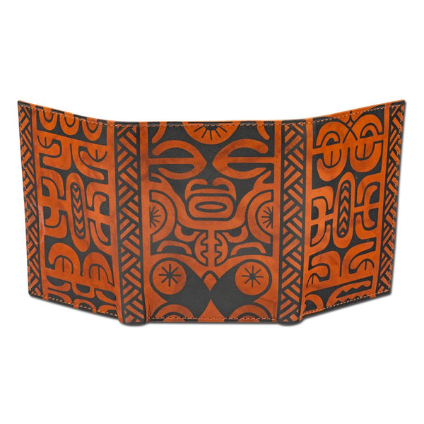 BourbonRFID - Trifold Wallet - French Polynesian tattoo trifold wallet - Art: "Te Atua" by Sulu'ape Pili Mo'o - NĀ KOA