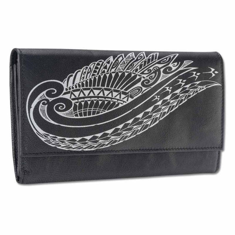 BlackwithSilver - KW24 - Hawaiian Wing tattoo clutch wallet - Art:
