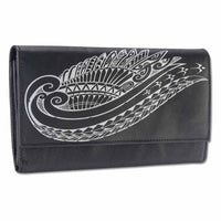 BlackwithSilver - KW24 - Hawaiian Wing tattoo clutch wallet - Art: "Kaulele" by Megan Jones - NĀ KOA