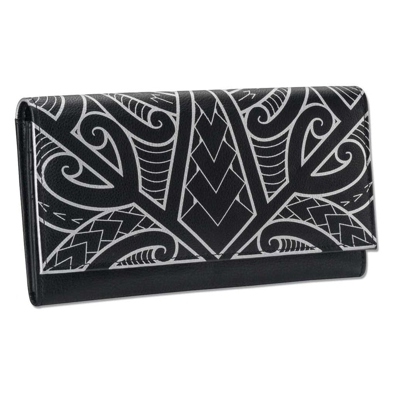 BlackwithSilverRFID - KW21 > Polynesian > Samoan > clutch wallet > tattoo - Polynesian tattoo clutch wallet - Art:
