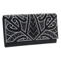 BlackwithSilverRFID - KW21 > Polynesian > Samoan > clutch wallet > tattoo - Polynesian tattoo clutch wallet - Art: "Ikaika" by Eugene Ta'ase - NĀ KOA