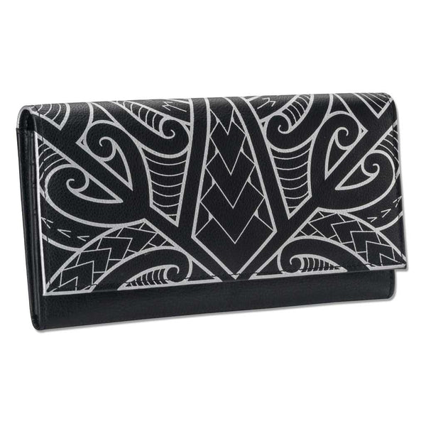 BlackwithSilverRFID - KW21 > Polynesian > Samoan > clutch wallet > tattoo - Polynesian tattoo clutch wallet - Art: "Ikaika" by Eugene Ta'ase - NĀ KOA