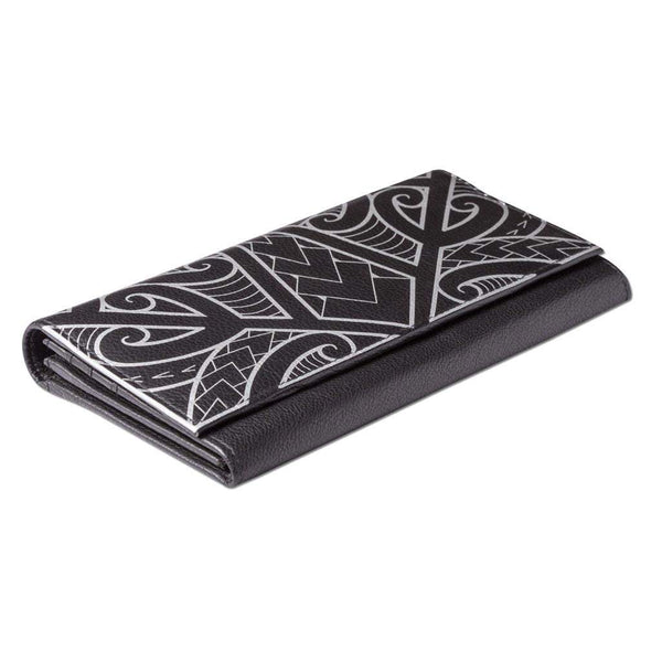 BlackwithSilverRFID - KW21 > Polynesian > Samoan > clutch wallet > tattoo - Polynesian tattoo clutch wallet - Art: "Ikaika" by Eugene Ta'ase - NĀ KOA