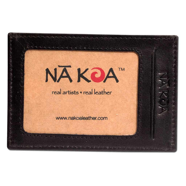 KK23 - SALE Tribal tattoo card holder - Art: "Maka" by Xavier Saint Amand, Color: Hunter Brown - NĀ KOA