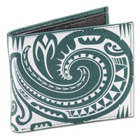 Green - KM29 - Samoan fish hook tattoo bifold wallet - Art: "Makau" by Sulu'ape Si'i Liufau - NĀ KOA