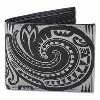 BlackwithSilverRFID - KM29 - Samoan fish hook tattoo bifold wallet - Art: "Makau" by Sulu'ape Si'i Liufau - NĀ KOA
