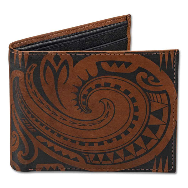 BourbonRFID - KM29 - Samoan fish hook tattoo bifold wallet - Art: "Makau" by Sulu'ape Si'i Liufau - NĀ KOA
