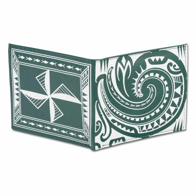 Green - NĀ KOA KM29 Samoan fish hook tattoo bifold wallet - Design: Makau by Sulu'ape Si'l Liufau