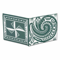 Green - NĀ KOA KM29 Samoan fish hook tattoo bifold wallet - Design: Makau by Sulu'ape Si'l Liufau
