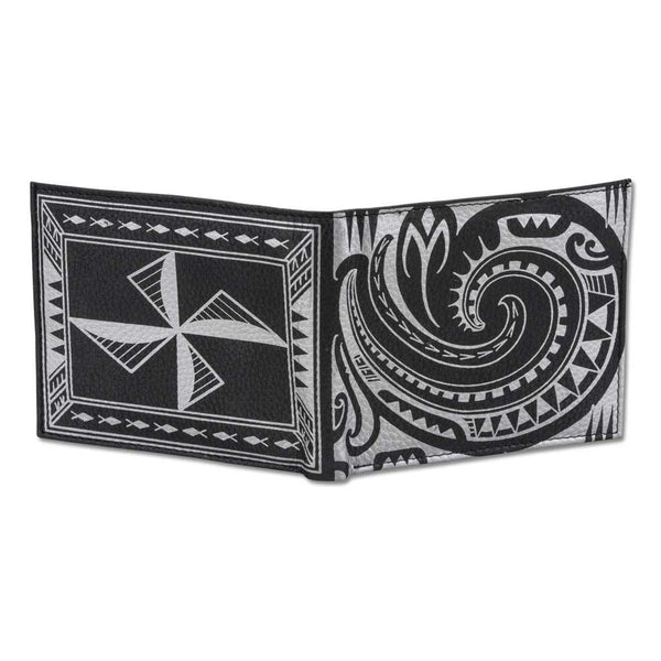 BlackwithSilverRFID - NĀ KOA KM29 Samoan fish hook tattoo bifold wallet - Design: Makau by Sulu'ape Si'l Liufau