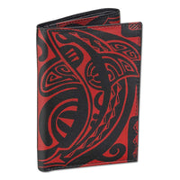 BlackWithRed - KT23 - Tahitian shark tattoo trifold wallet - Art: "Ma’o" by Teva Lowy - NĀ KOA