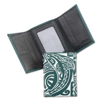 Green - KT23 - Tahitian shark tattoo trifold wallet - Art: "Ma’o" by Teva Lowy - NĀ KOA