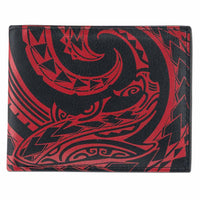 BlackwithRedRFID - KM24 - Tribal shark tattoo bifold wallet - Art: "Mano" - NĀ KOA