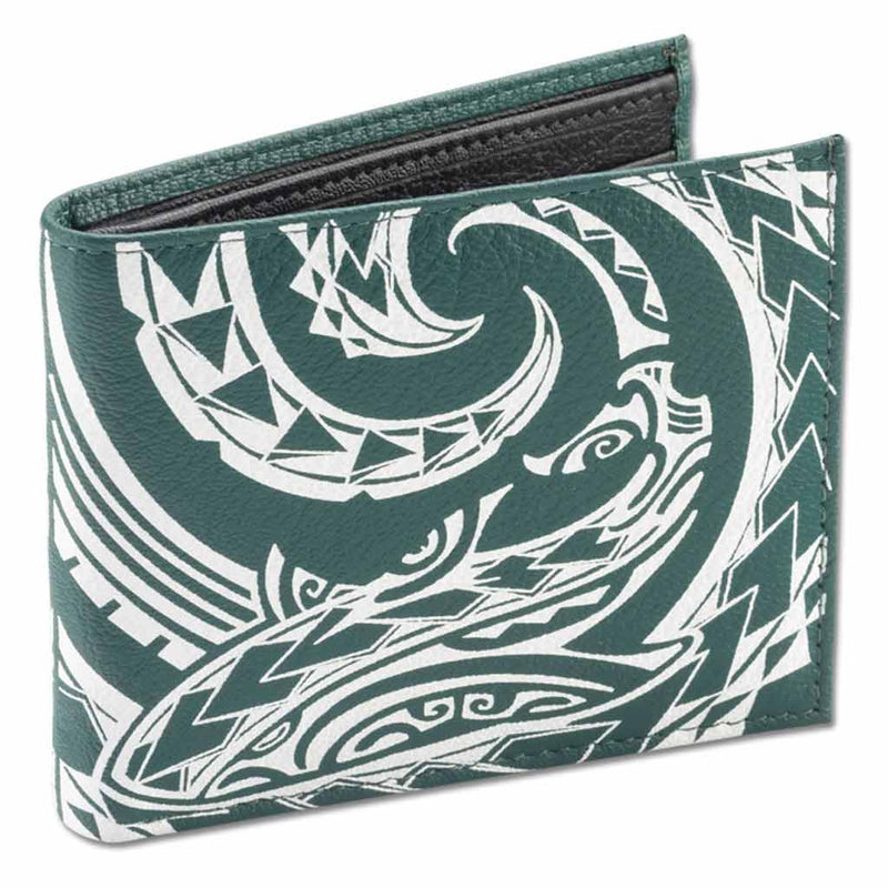 Green - KM24 - Tribal shark tattoo bifold wallet - Art:
