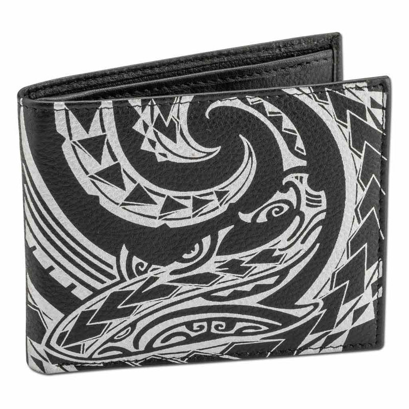 BlackwithSilverRFID - KM24 - Tribal shark tattoo bifold wallet - Art: