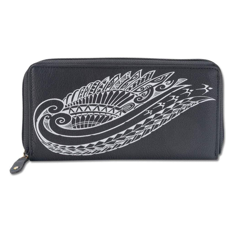 BlackwithSilverRFID - KZ24 - Wing Hawaiian tattoo wallet - Design: Kaulele by Megan Jones - NĀ KOA