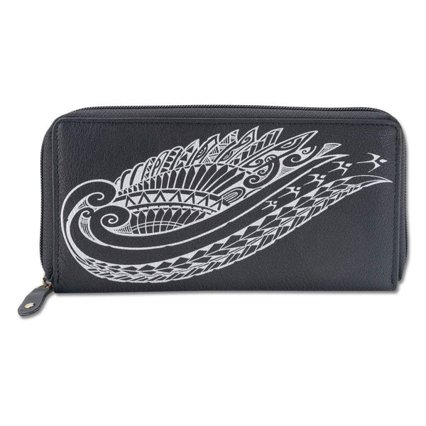 BlackwithSilverRFID - KZ24 - Wing Hawaiian tattoo wallet - Design: Kaulele by Megan Jones - NĀ KOA