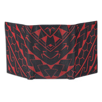 BlackWithRedRFID - KT21 - Polynesian tattoo trifold wallet - Art: "Manu" by Eugene Ta'ase - NĀ KOA
