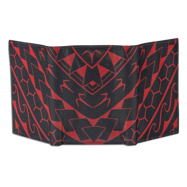 BlackWithRedRFID - KT21 - Polynesian tattoo trifold wallet - Art: "Manu" by Eugene Ta'ase - NĀ KOA