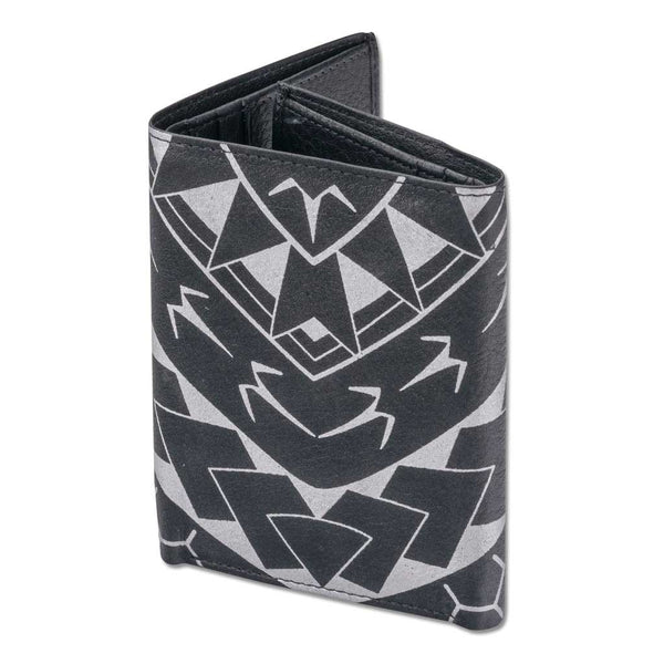 BlackWithSilverRFID - KT21 - Polynesian tattoo trifold wallet - Art: "Manu" by Eugene Ta'ase - NĀ KOA