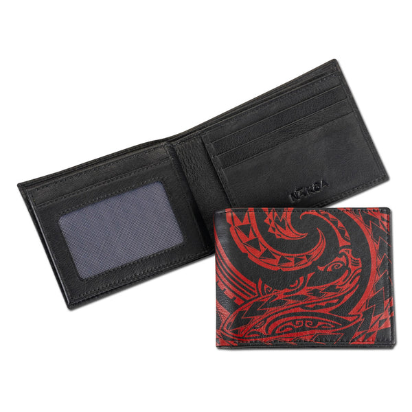 BlackWithRed - KM21 - Polynesian tattoo bifold wallet - Art: "Manu" by Eugene Ta'ase - NĀ KOA